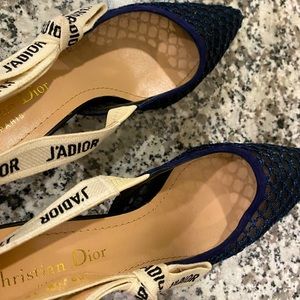 Christian Dior J’Adior Black Macramé Embroidered Slingback Pump Size 37 1/2